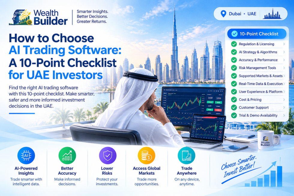 10-point checklist showing how to choose AI trading software for UAE investors