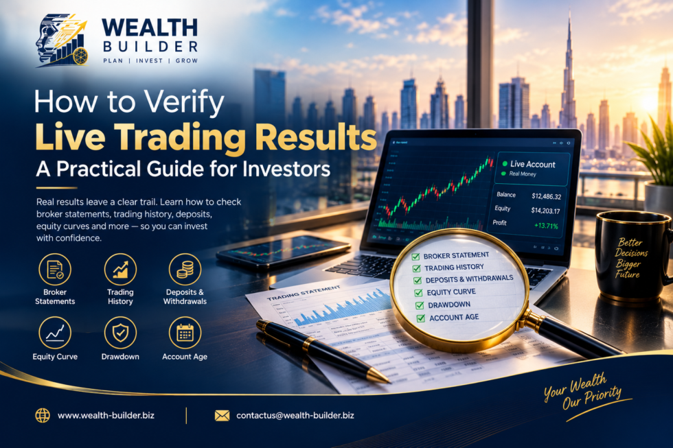 Investor checking a broker statement and equity curve to verify live trading results